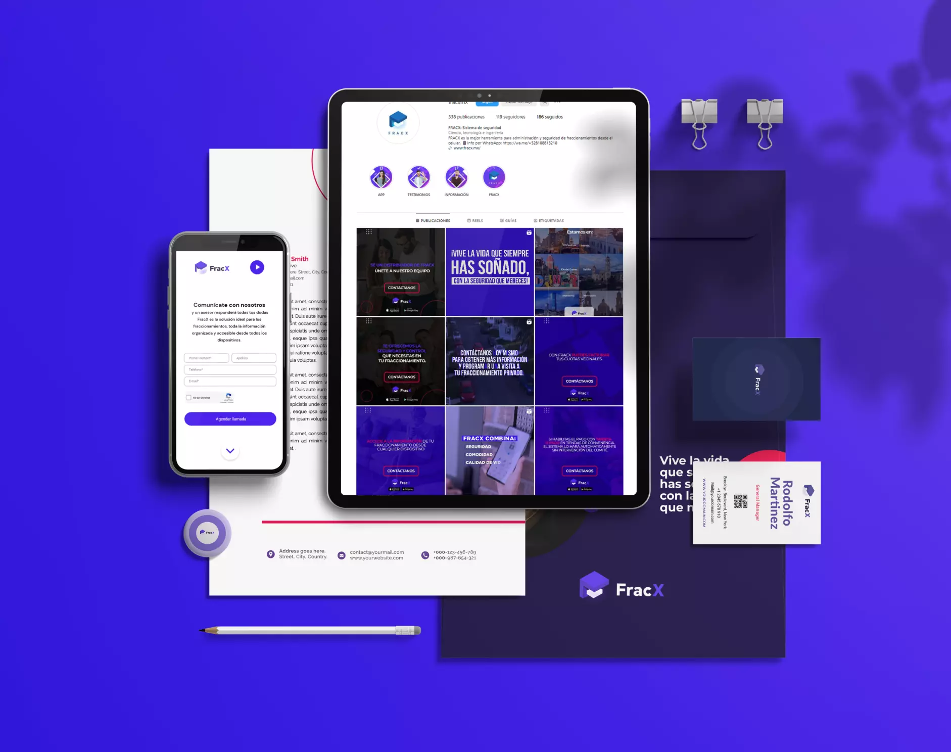 FracX — Sistema de marca y aplicaciones digitales para SaaS de seguridad.